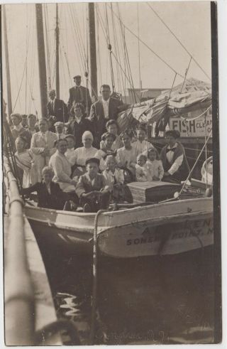 Rppc Real Photo Somers Point Nj Boat At Dock & Full Boat Of People Early 1900