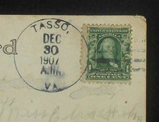 1907 Postal History Very Rare Postmark The Turn Of The Road Tasso Va Wise Co Pc
