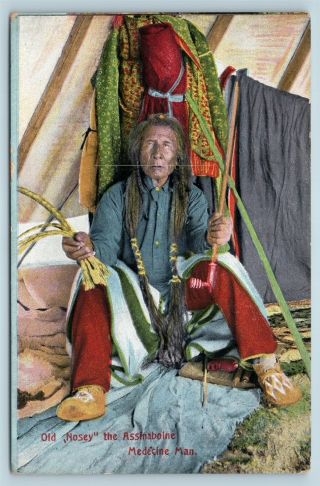 Postcard Old Nosey The Assinaboine Medicine Man Indian C1909 T7