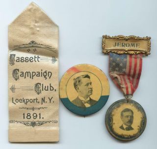 18 - 1900’s Large Unknown U.  S.  Political Candidates Celluloid Pinbacks & Ribbon