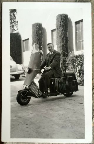 Man On Cushman Motorcycle,  Bike,  Motor Scooter,  Photo Post Card 1940s?