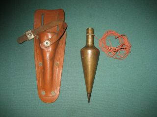 Vintage W.  & L.  E.  Gurley 16 Oz Brass Plumb Bob With Leather Holder