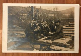 Rppc Occupational Steel Workers Hand Drill Deadman Real Photo Post Card