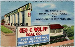 Vintage Linen Advertising Postcard Geo C.  Wolff Coal Co.  Merry Christmas 1952