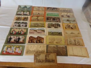 29 Antique Stereoscope Picture Cards Photo Views People Color & Black & White