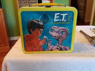 Vintage 1982 E.  T Metal Aladdin Lunch Box With Thermos -