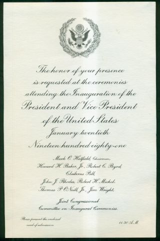 1981 President Ronald Reagan Inauguration Congressional Invitation Package