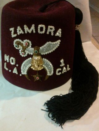 Vtg Shriners Masonic Hat Fez - Zamora " No.  1 Los Angeles,  Ca W Bl Tassel Awesome