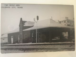 Colorado City Texas T&p Rr Station Railroad Depot B&w Real Photo Postcard Rppc