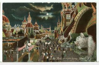 1906 - Luna Park At Night,  Coney Island,  Brooklyn,  York Postcard