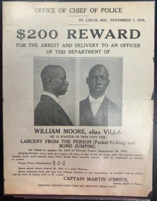 St.  Louis,  Mo.  ✯1918 Wanted Poster☜ $200 Reward✯nice Condition✯police✯