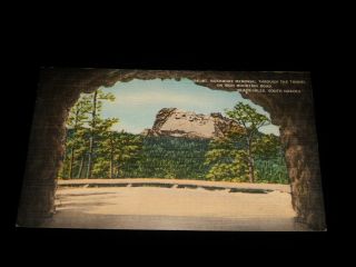 Vintage Postcard,  Black Hills,  South Dakota,  Sd,  Mount Rushmore From Iron Mtn Tunnel