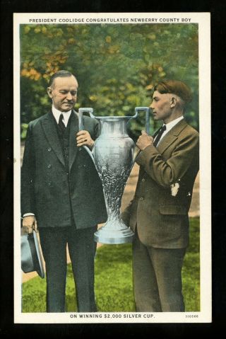 Political President Postcard Calvin Coolidge Presenting Newburry County Boy