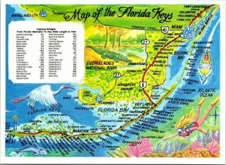 Vintage Postcard Map Of The Keys Florida Post Card Unposted