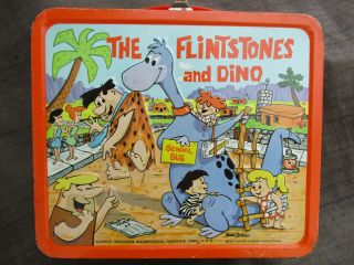 Vintage 1962 The Flintstones & Dino The Dinosaur Metal Lunchbox C - 8,