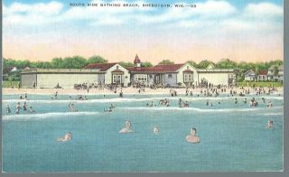 1940 Sheboygan Wi South Side Bathing Beach Lake Michigan Wisconsin Postcard Wi