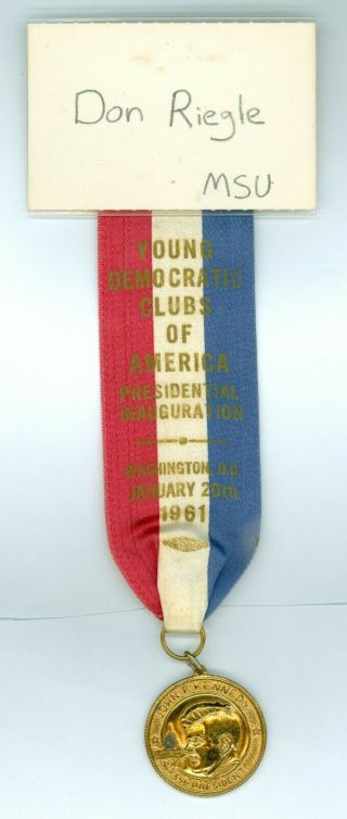 Vintage 1961 President John F.  Kennedy Inauguration Pinback Ribbon Medal 35th