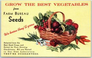 Vintage Linen Advertising Postcard Farm Bureau Garden Seeds C1940s