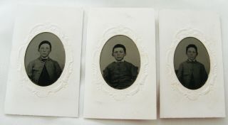 3 Antique Civil War Era Tintype Photos Of Handsome Boys Alphonso Arthur & James