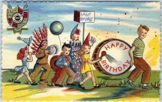 Vintage Linen Advertising Postcard Happy Birthday Health Spot Shoes 1950 Cancel