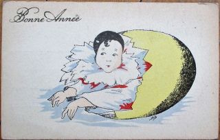 Pierrot Clown In Egg 1920s Art Deco Year Postcard,  Billy/artist - Signed 2