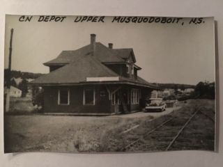 Upper Musquodoboit Nova Scotia Canada Cn Rr Depot Bw Real Photo Postcard Rppc
