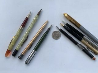 6 Vintage Mechanical Pencil & 2 Pens Advertising Gold Filled Wahl More