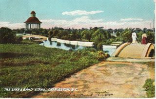 1907 The Lake And Band Stand In Charleston,  Sc South Carolina Pc