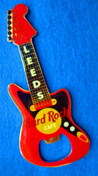 Leeds England Signal Red Electric Bottle Opener Guitar Magnet Hard Rock Cafe