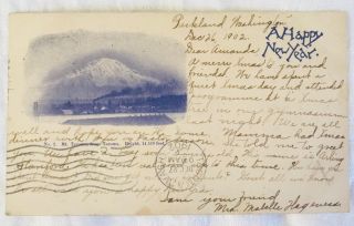 Antique Private Mailing Card Postcard - Happy Year - Mt Tacoma - 1902