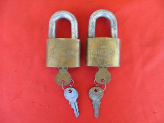 Pair Vintage Junkunc Bros American Lock Co.  U.  S Padlocks W/ Keys Military ? 1489