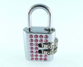 Small Mini Padlock Combination Lock Crystal Pink Gem Stone -
