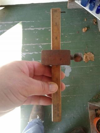 Antique Vintage All Wood Marking Gauge Tool W/ Wooden Thumb Screw - C 1910