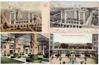 4 - U.  S.  Grant Hotel San Diego California - 1907 Postcards Lobby Palm Garden