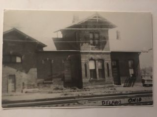 Delphos Ohio Rr Station Railway Railroad Depot B&w Real Photo Postcard Rppc