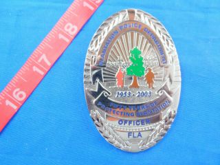 Plantation Florida Police Department Badge 3 - 1/4 " Silvertone 2003 Kokopelli