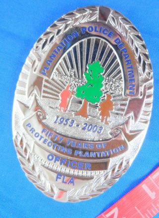 PLANTATION FLORIDA Police Department Badge 3 - 1/4 