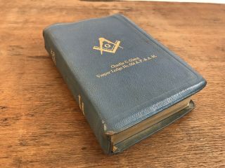 Vintage Masonic Blue Leather Illustrated Bible A.  J.  Holman Company 1940