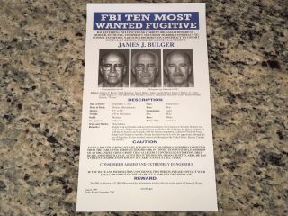 Orig Rare Mafia Crime Boss James " Whitey " Bulger Fbi Wanted Poster