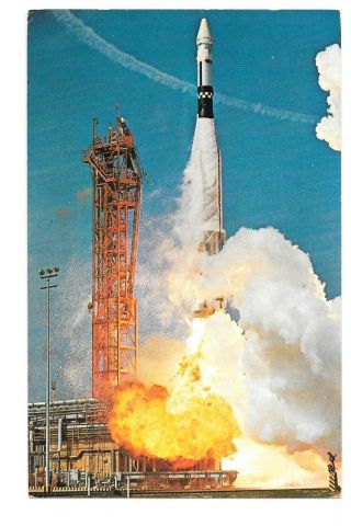 Vintage Postcard John F Kennedy Space Center Nasa Atlas Agena Lifts Off Pad 14