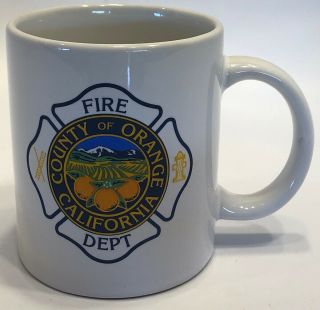 Orange County Fire Department California Coffee Mug 12 Oz White Seal W/oranges