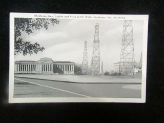 Postcard.  Oklahoma State Capitol And Vistas Of Oil Wells,  Oklahoma City,  Ok
