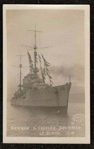 1918 Orkney German Cruiser Brummer At Scapa Flow Real Photo Postcard Battleship