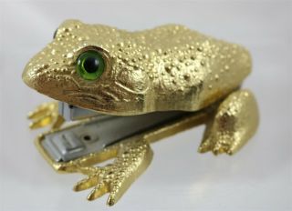 Vintage Ted Arnold Ltd.  Gold Tone Metal Frog Desktop Mini Stapler