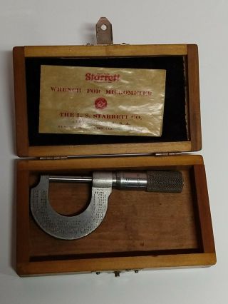 Ls Starrett Co.  No.  209c Micrometer 0 - 1 " With Wrench In Custom Cherry Box