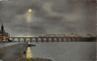 1911 Train On Rr Bridge Over Moonlit Raritan River Brunswick Nj Post Card