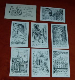 7 Vintage Black & White Postcards Orleans Claiborne Courtyard Cathedral,