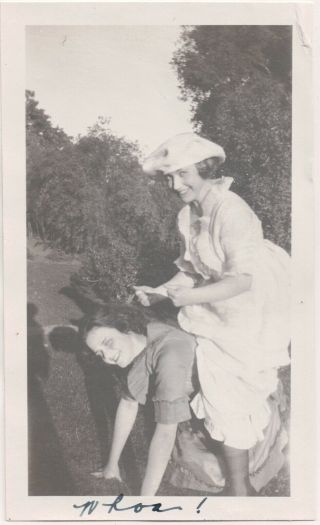 “whoa ” Vtg 1920s Snapshot Photo Affectionate Women Having Fun Pony Play Fetish