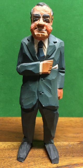 Richard Nixon Carved Wood Figure Painted 1970s