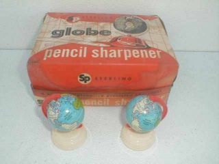 Vintage 1955 Sterling Metal Globe On A Plastic Base Pencil Sharpener